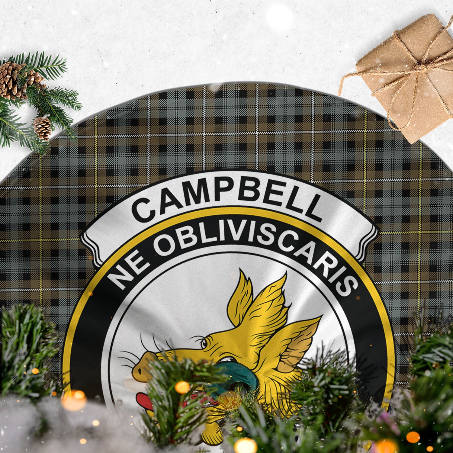 Campbell Argyll Weathered Tartan Christmas Tree Skirt with Family Crest - Tartanvibesclothing