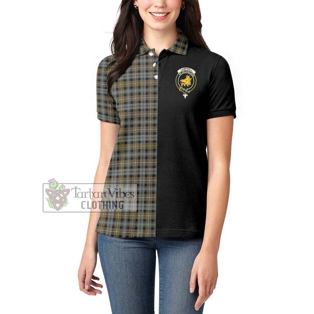 Campbell Argyll Weathered Tartan Women's Polo Shirt with Family Crest and Half Of Me Style - Tartanvibesclothing Shop