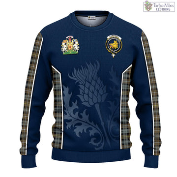 Campbell Argyll Weathered Tartan Knitted Sweatshirt with Family Crest and Scottish Thistle Vibes Sport Style