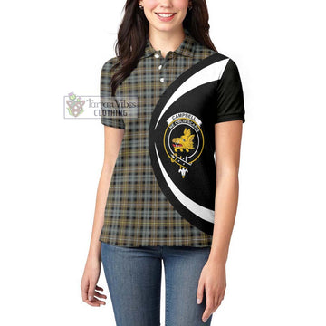 Campbell Argyll Weathered Tartan Women's Polo Shirt with Family Crest Circle Style