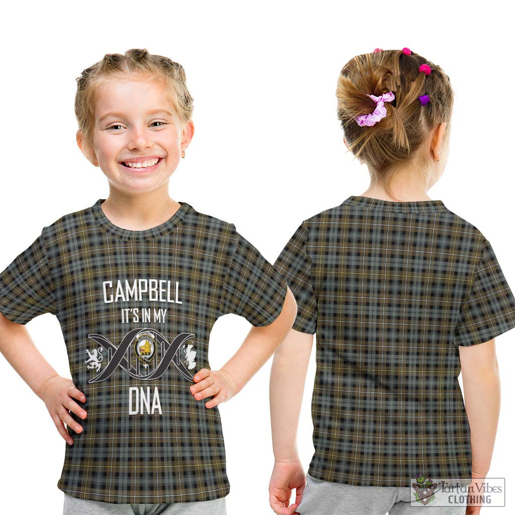 Campbell Argyll Weathered Tartan Kid T-Shirt with Family Crest DNA In Me Style - Tartanvibesclothing Shop