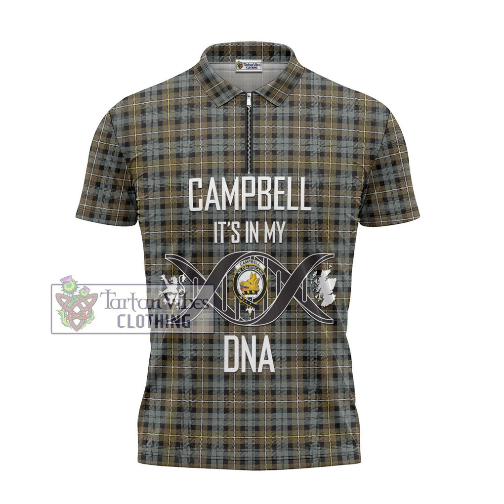 Campbell Argyll Weathered Tartan Zipper Polo Shirt with Family Crest DNA In Me Style - Tartanvibesclothing Shop