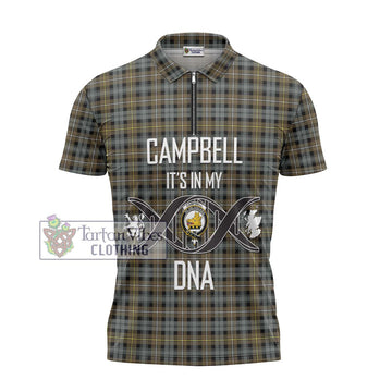 Campbell Argyll Weathered Tartan Zipper Polo Shirt with Family Crest DNA In Me Style