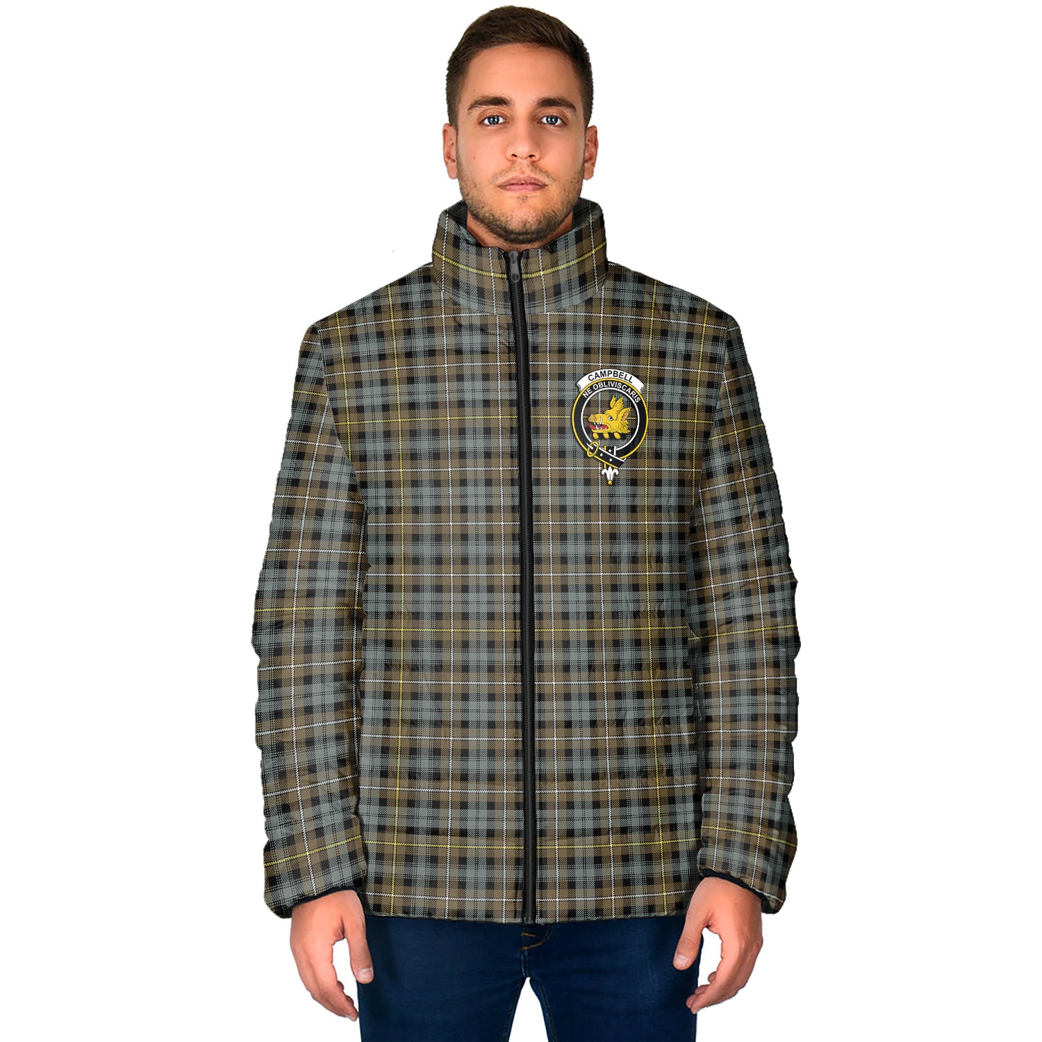 Campbell Argyll Weathered Tartan Padded Jacket with Family Crest - Tartan Vibes Clothing