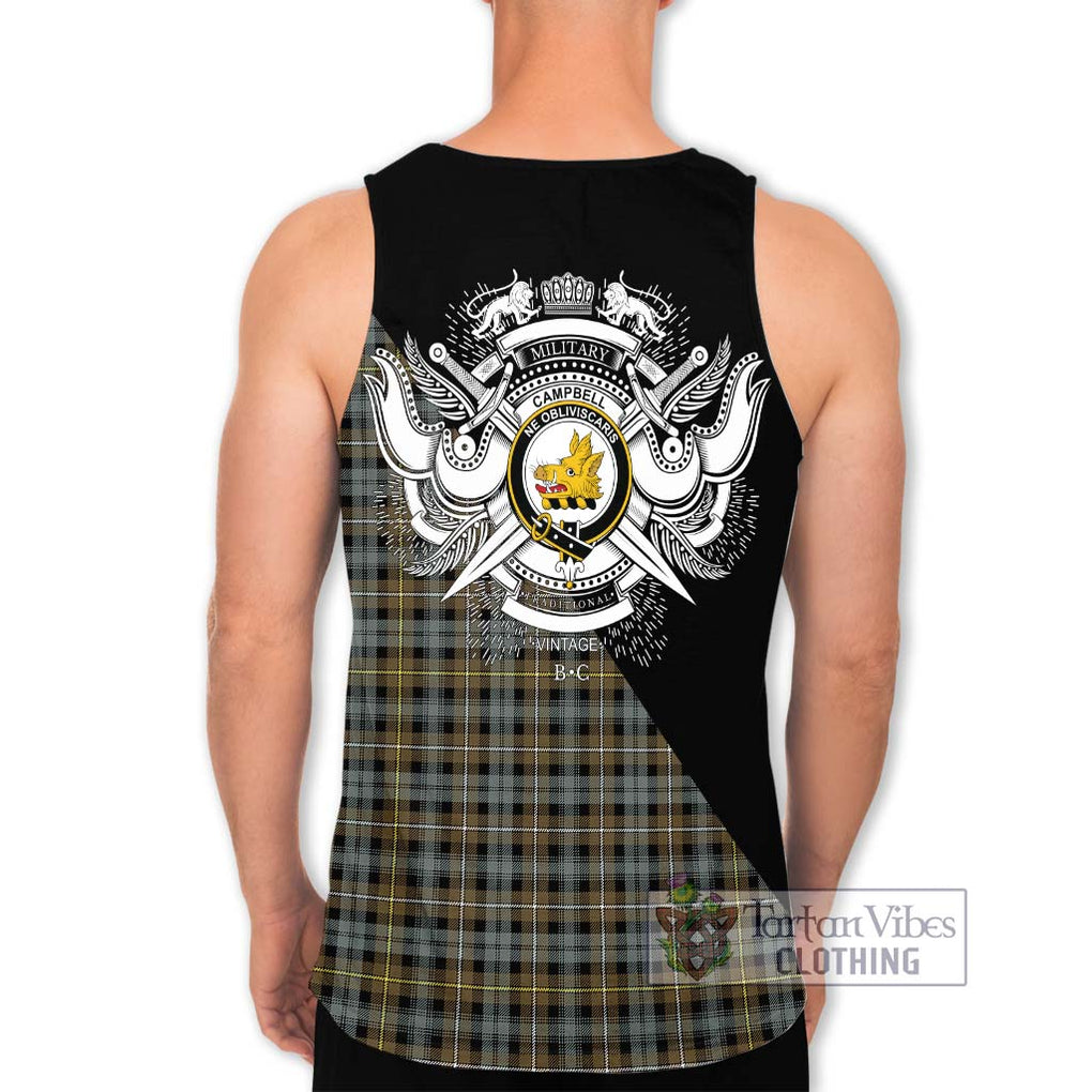 Campbell Argyll Weathered Tartan Men's Tank Top with Family Crest and Military Logo Style - Tartanvibesclothing Shop