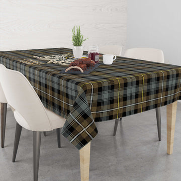 Campbell Argyll Weathered Tartan Tablecloth with Clan Crest and the Golden Sword of Courageous Legacy