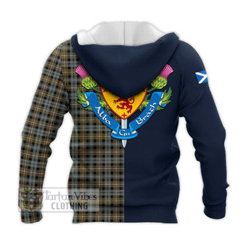 Campbell Argyll Weathered Tartan Knitted Hoodie Alba with Scottish Lion Royal Arm Half Style