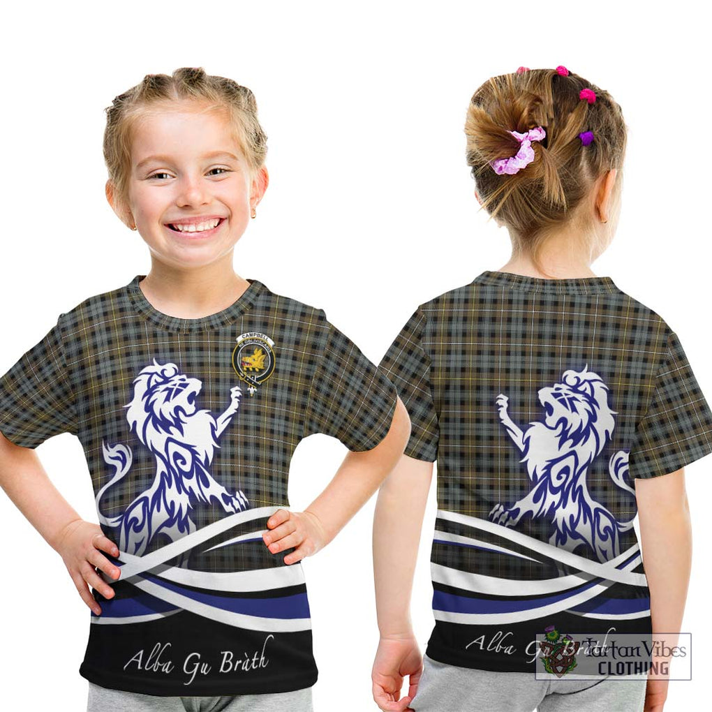 Campbell Argyll Weathered Tartan Kid T-Shirt with Alba Gu Brath Regal Lion Emblem - Tartanvibesclothing Shop