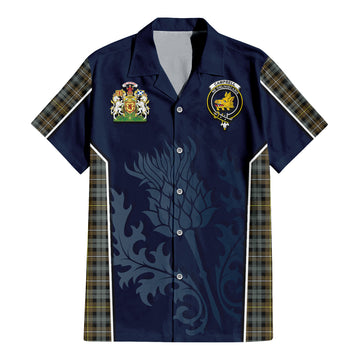 Campbell Argyll Weathered Tartan Short Sleeve Button Up Shirt with Family Crest and Scottish Thistle Vibes Sport Style