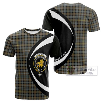 Campbell Argyll Weathered Tartan Cotton T-shirt with Family Crest Circle Style