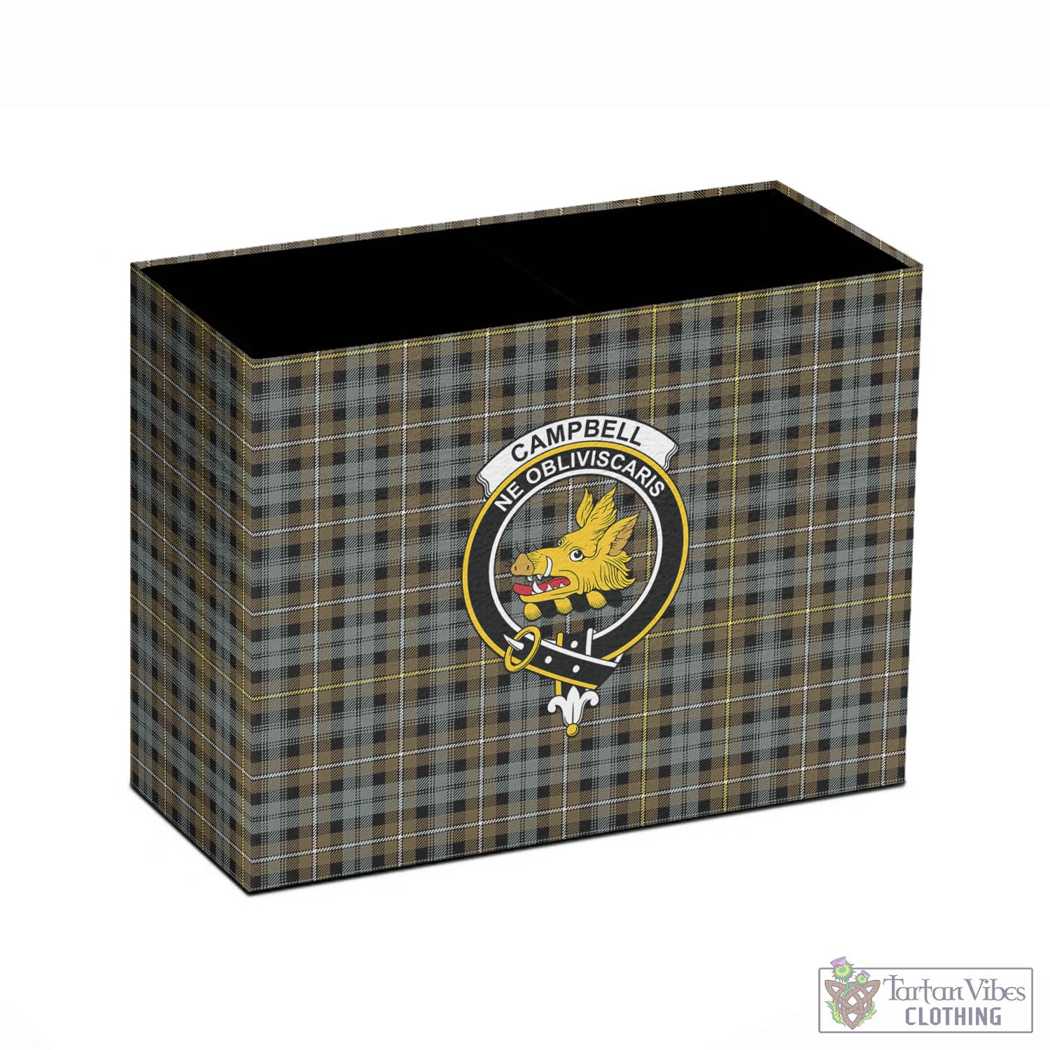 Tartan Vibes Clothing Campbell Argyll Weathered Tartan Pen Holder with Family Crest