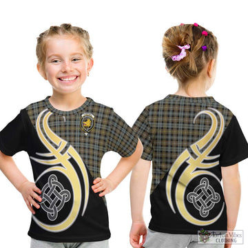 Campbell Argyll Weathered Tartan Kid T-Shirt with Family Crest and Celtic Symbol Style