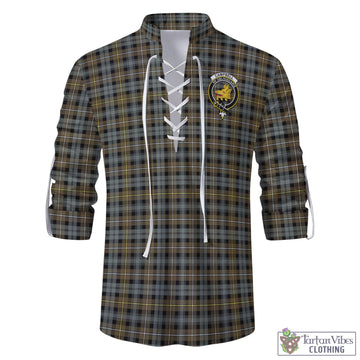 Campbell Argyll Weathered Tartan Men's Scottish Traditional Jacobite Ghillie Kilt Shirt with Family Crest