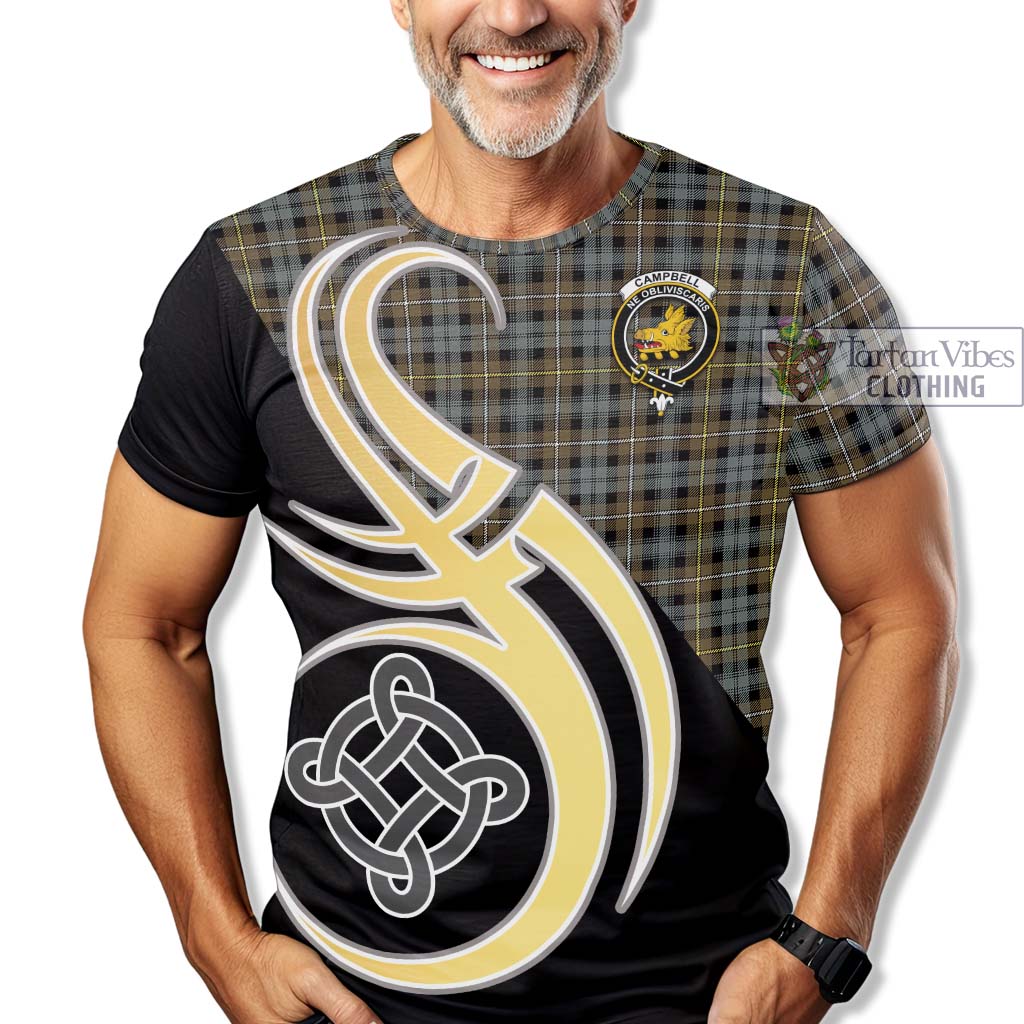 Tartan Vibes Clothing Campbell Argyll Weathered Tartan T-Shirt with Family Crest and Celtic Symbol Style