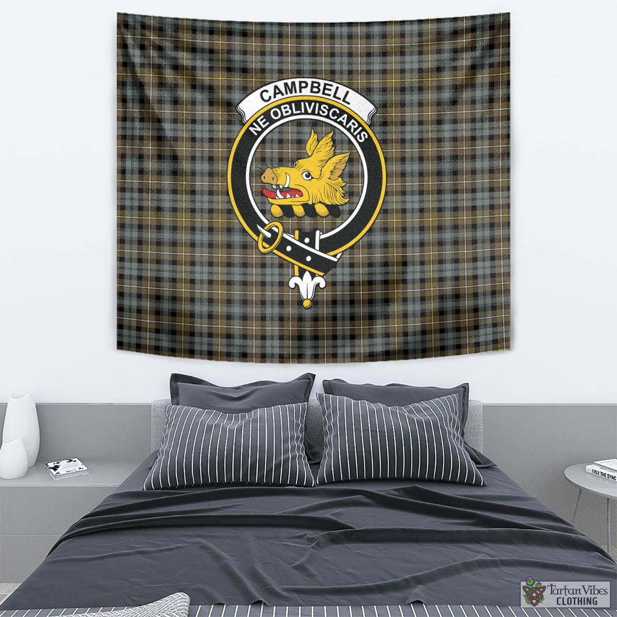 Tartan Vibes Clothing Campbell Argyll Weathered Tartan Tapestry Wall Hanging and Home Decor for Room with Family Crest