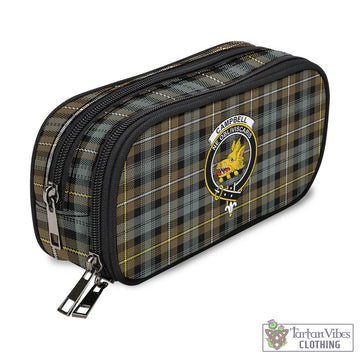 Campbell Argyll Weathered Tartan Pen and Pencil Case with Family Crest