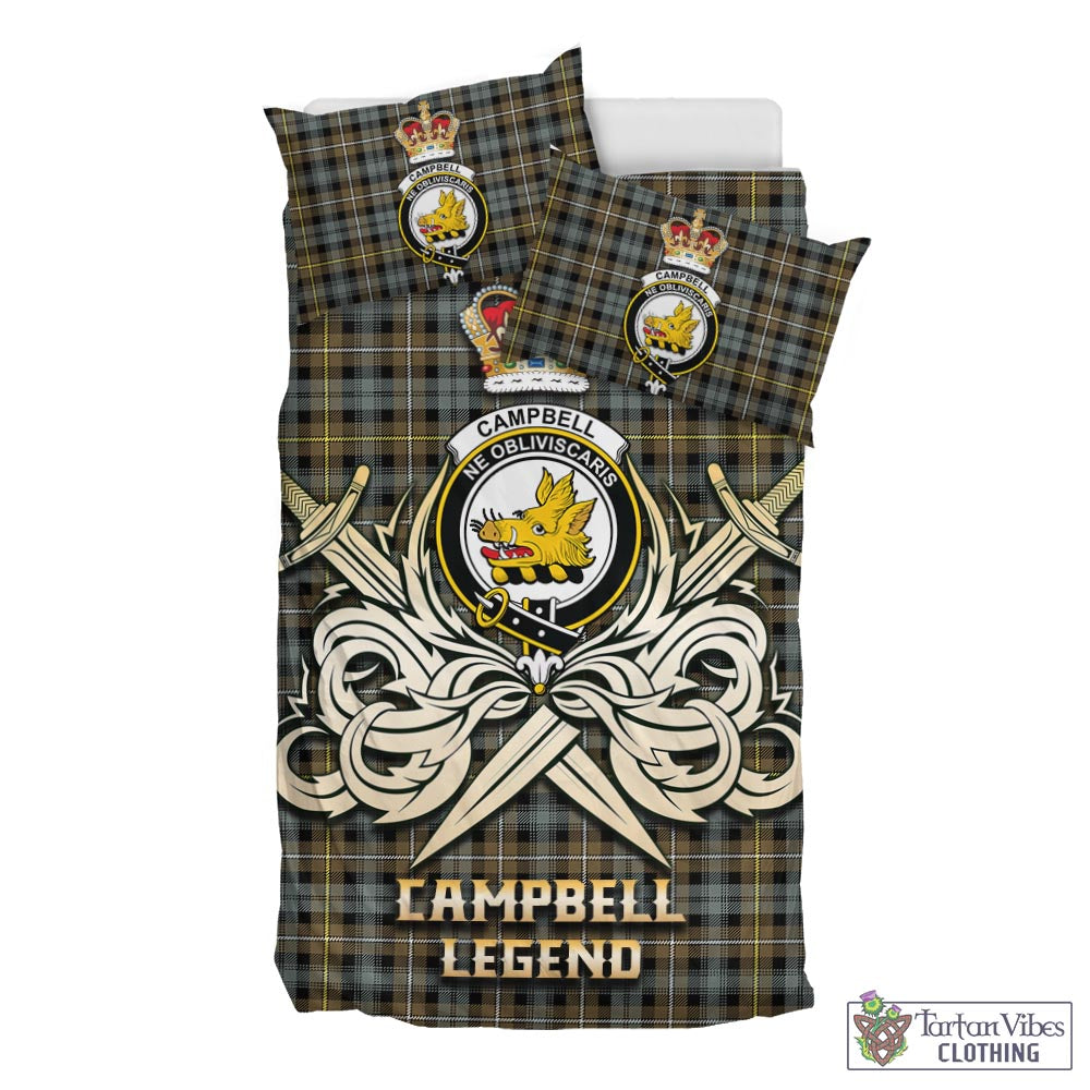 Tartan Vibes Clothing Campbell Argyll Weathered Tartan Bedding Set with Clan Crest and the Golden Sword of Courageous Legacy