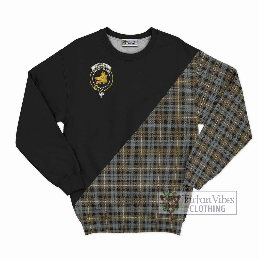 Campbell Argyll Weathered Tartan Sweatshirt with Family Crest and Military Logo Style - Tartanvibesclothing Shop