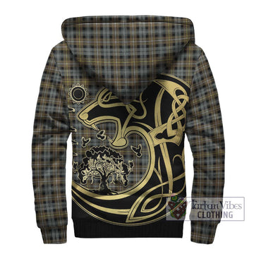 Campbell Argyll Weathered Tartan Sherpa Hoodie with Family Crest Celtic Wolf Style