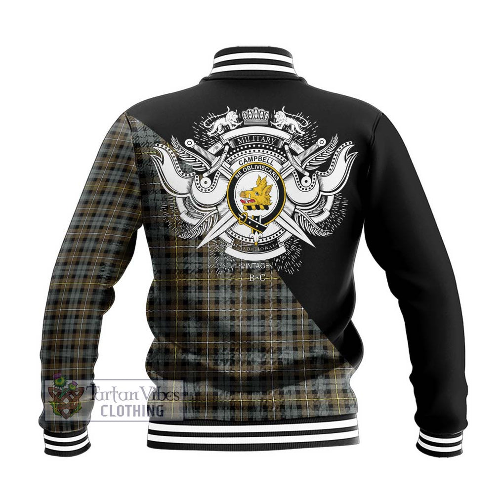 Campbell Argyll Weathered Tartan Baseball Jacket with Family Crest and Military Logo Style - Tartanvibesclothing Shop