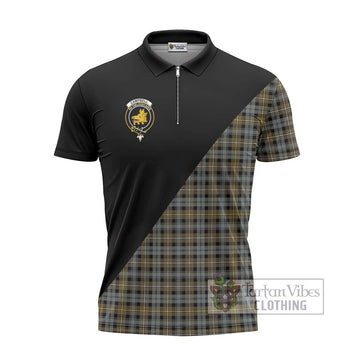 Campbell Argyll Weathered Tartan Zipper Polo Shirt with Family Crest and Military Logo Style