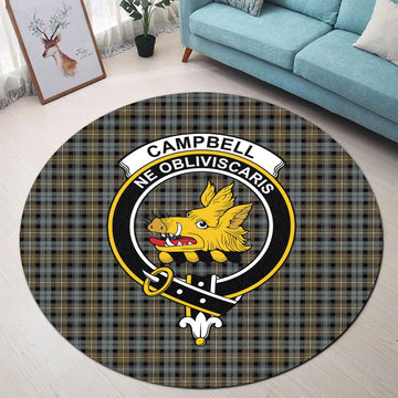 Campbell Argyll Weathered Tartan Round Rug with Family Crest