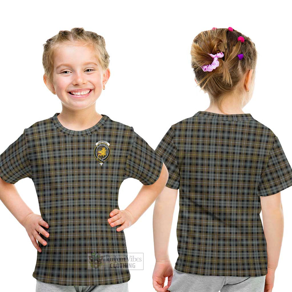 Campbell Argyll Weathered Tartan Kid T-Shirt with Family Crest - Tartanvibesclothing Shop