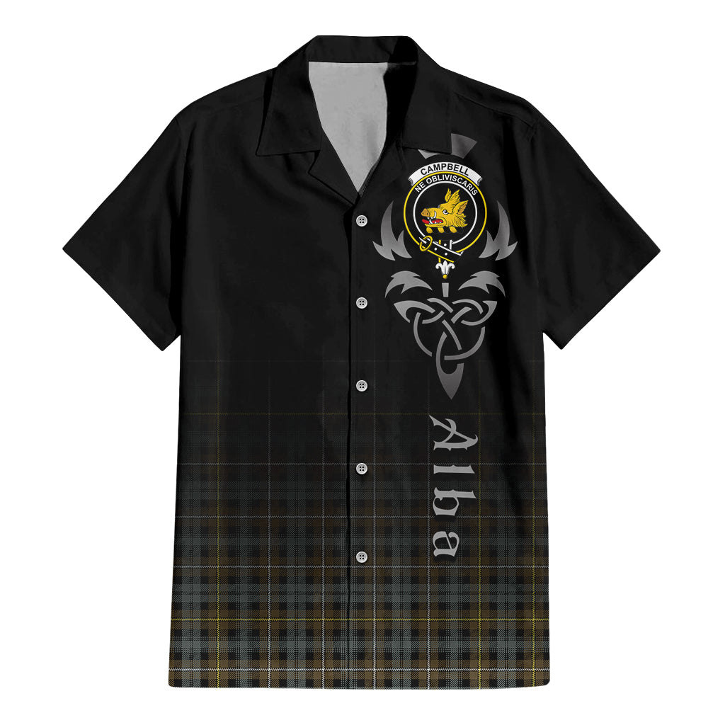 Tartan Vibes Clothing Campbell Argyll Weathered Tartan Short Sleeve Button Up Featuring Alba Gu Brath Family Crest Celtic Inspired