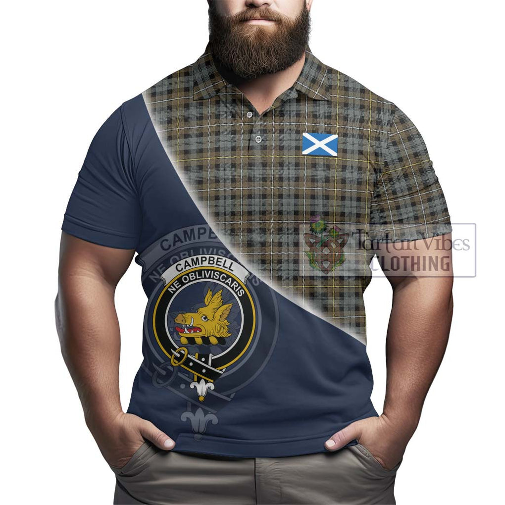 Campbell Argyll Weathered Tartan Polo Shirt with Personalised National Flag and Family Crest Half Style - Tartanvibesclothing Shop