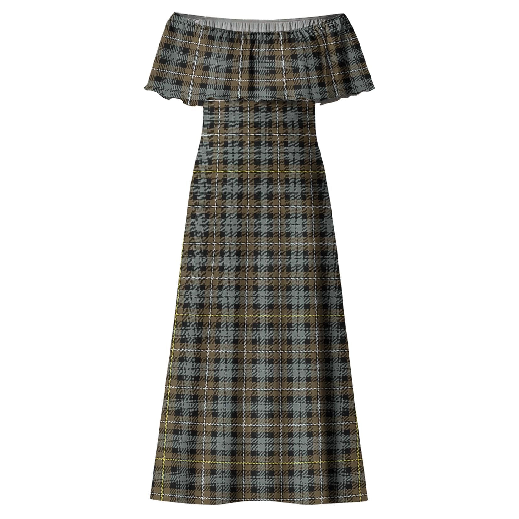 Campbell Argyll Weathered Tartan Off Shoulder Long Dress - Tartanvibesclothing