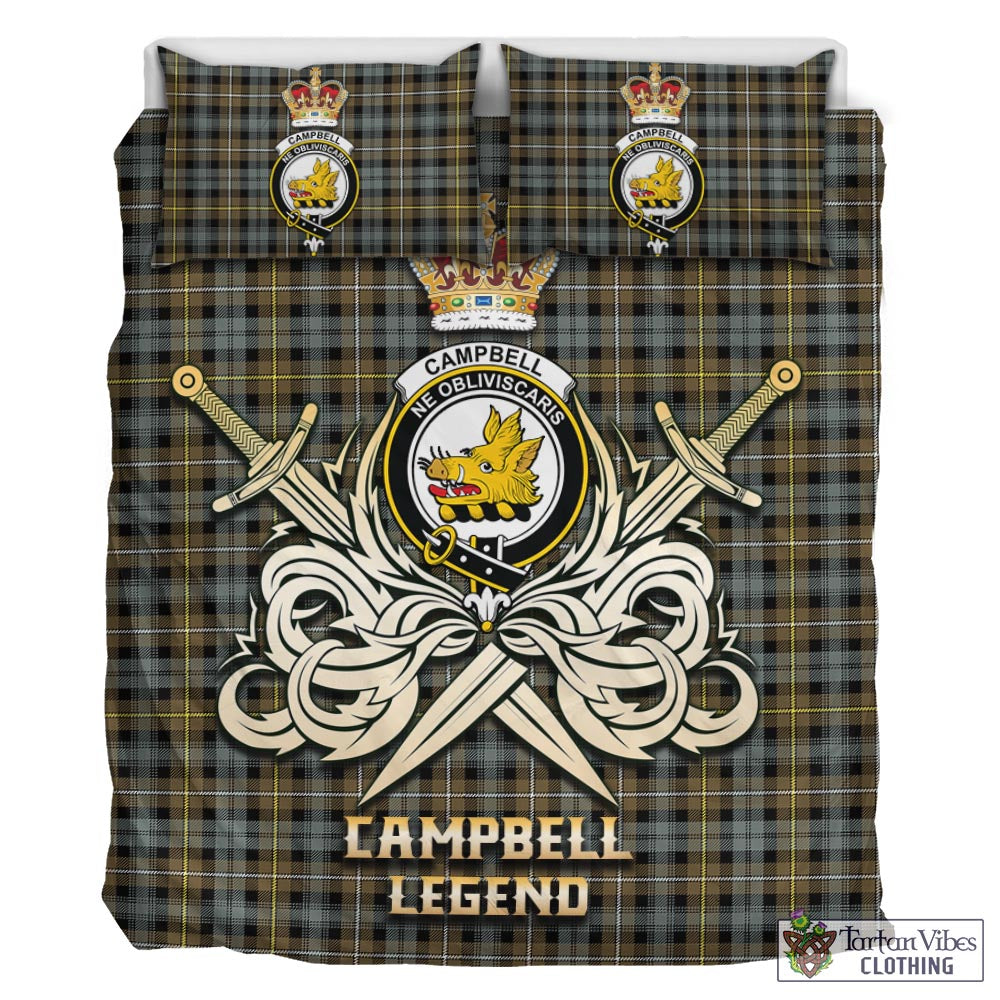 Tartan Vibes Clothing Campbell Argyll Weathered Tartan Bedding Set with Clan Crest and the Golden Sword of Courageous Legacy