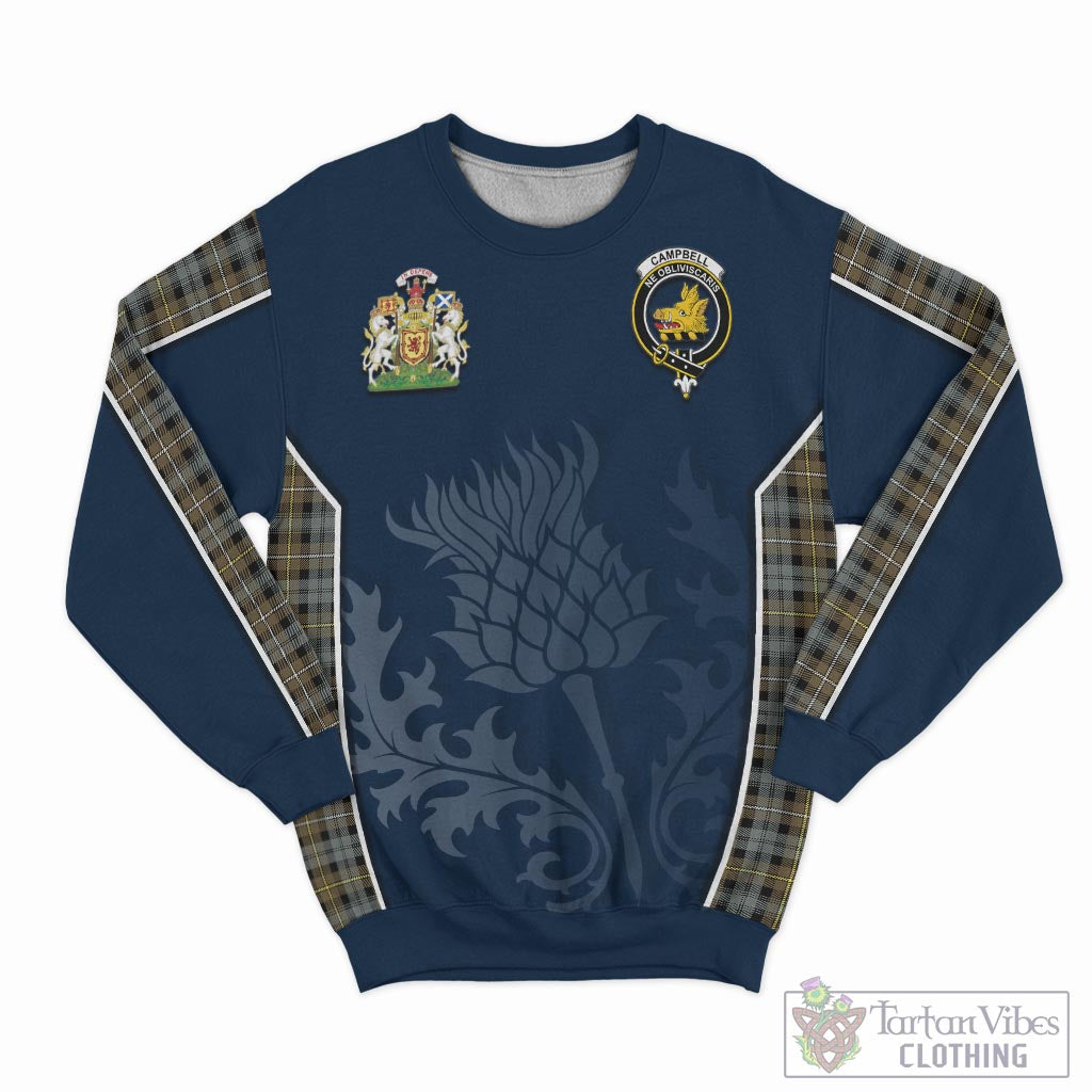 Tartan Vibes Clothing Campbell Argyll Weathered Tartan Sweatshirt with Family Crest and Scottish Thistle Vibes Sport Style