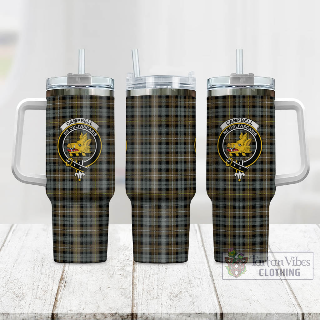 Tartan Vibes Clothing Campbell Argyll Weathered Tartan and Family Crest Tumbler with Handle