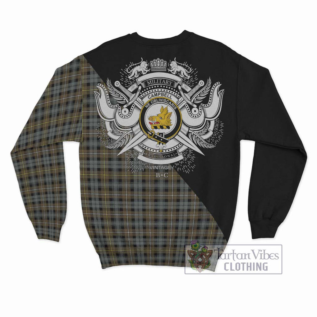 Campbell Argyll Weathered Tartan Sweatshirt with Family Crest and Military Logo Style - Tartanvibesclothing Shop