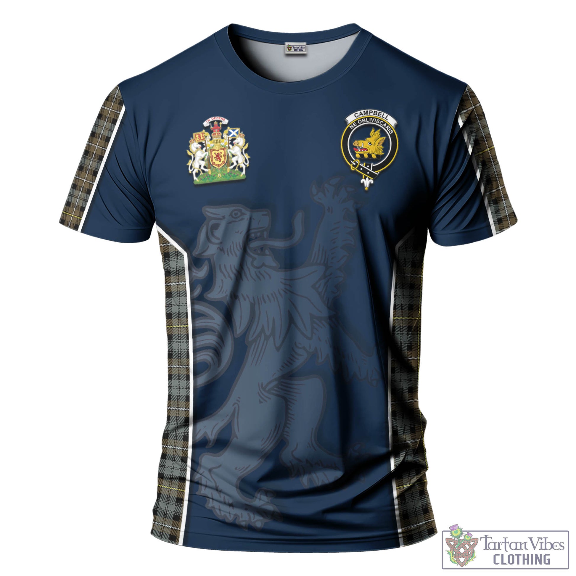 Tartan Vibes Clothing Campbell Argyll Weathered Tartan T-Shirt with Family Crest and Lion Rampant Vibes Sport Style