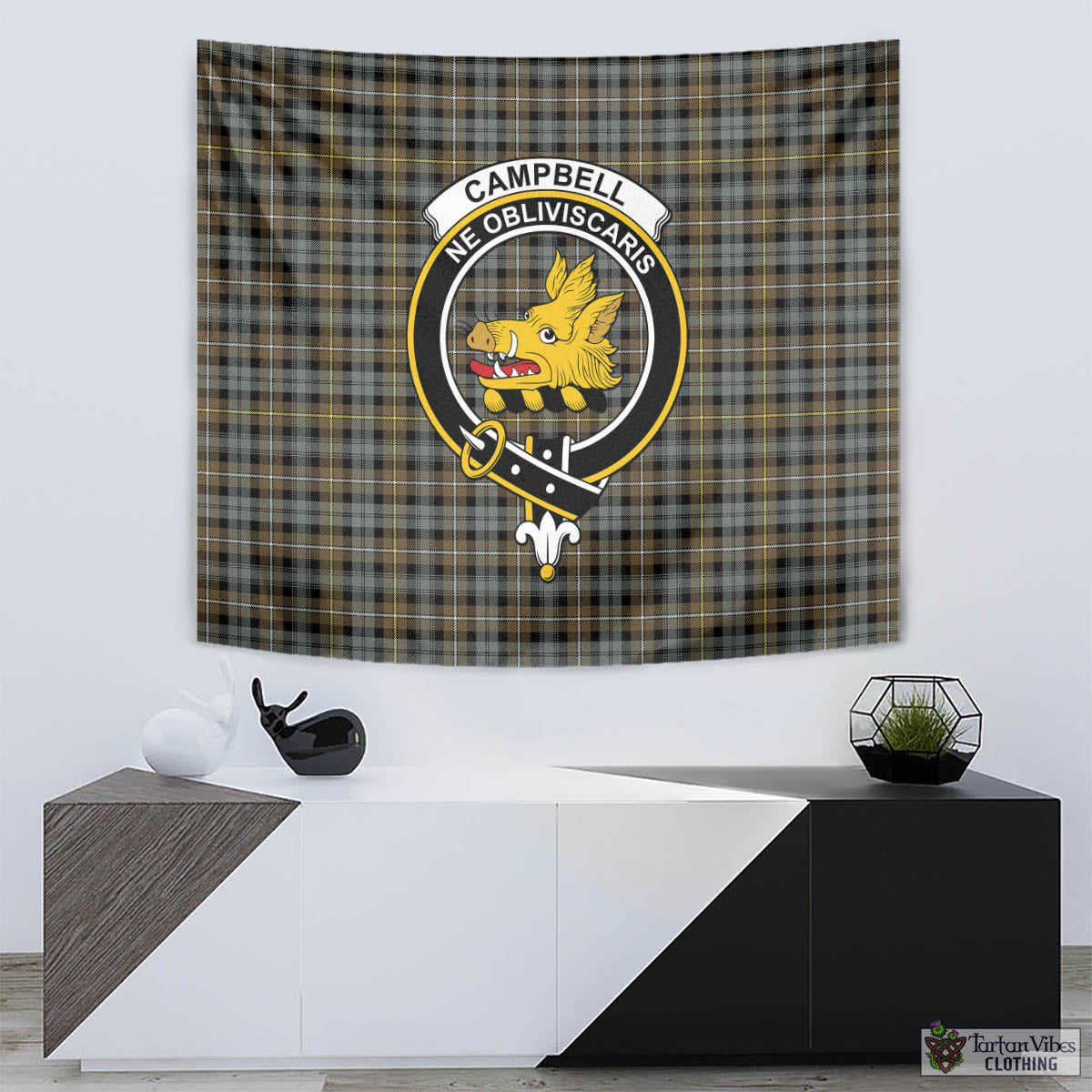 Tartan Vibes Clothing Campbell Argyll Weathered Tartan Tapestry Wall Hanging and Home Decor for Room with Family Crest