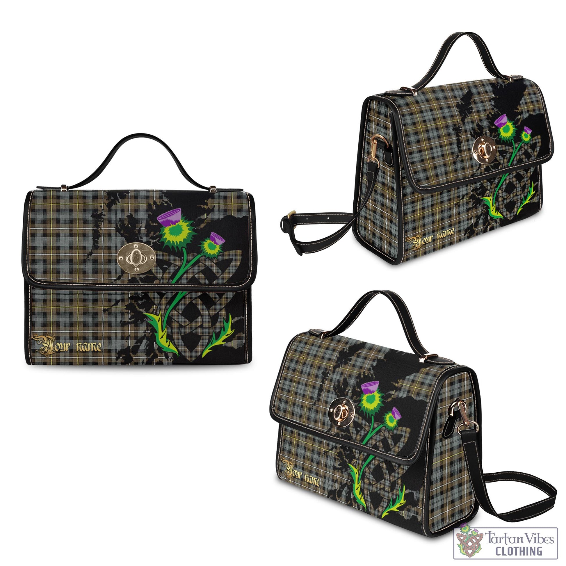 Tartan Vibes Clothing Campbell Argyll Weathered Tartan Waterproof Canvas Bag with Scotland Map and Thistle Celtic Accents