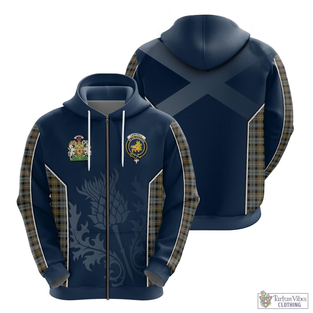 Tartan Vibes Clothing Campbell Argyll Weathered Tartan Hoodie with Family Crest and Scottish Thistle Vibes Sport Style