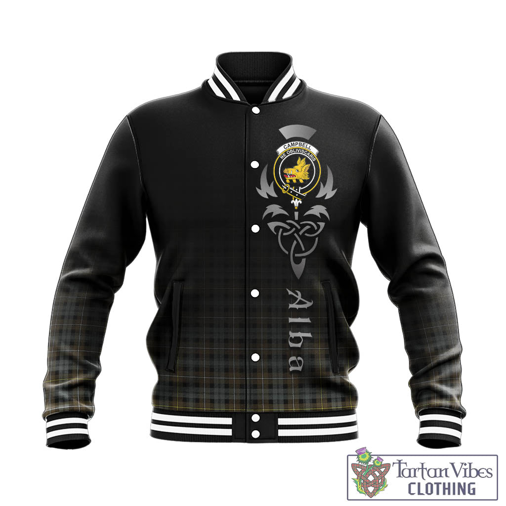 Tartan Vibes Clothing Campbell Argyll Weathered Tartan Baseball Jacket Featuring Alba Gu Brath Family Crest Celtic Inspired