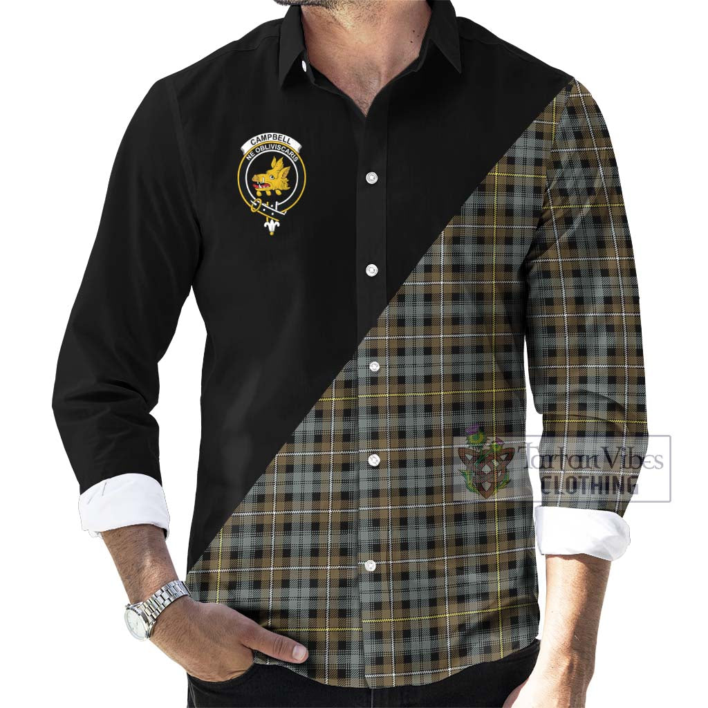 Tartan Vibes Clothing Campbell Argyll Weathered Tartan Long Sleeve Button Shirt with Family Crest and Military Logo Style