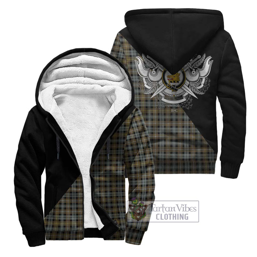 Campbell Argyll Weathered Tartan Sherpa Hoodie with Family Crest and Military Logo Style Unisex - Tartanvibesclothing Shop