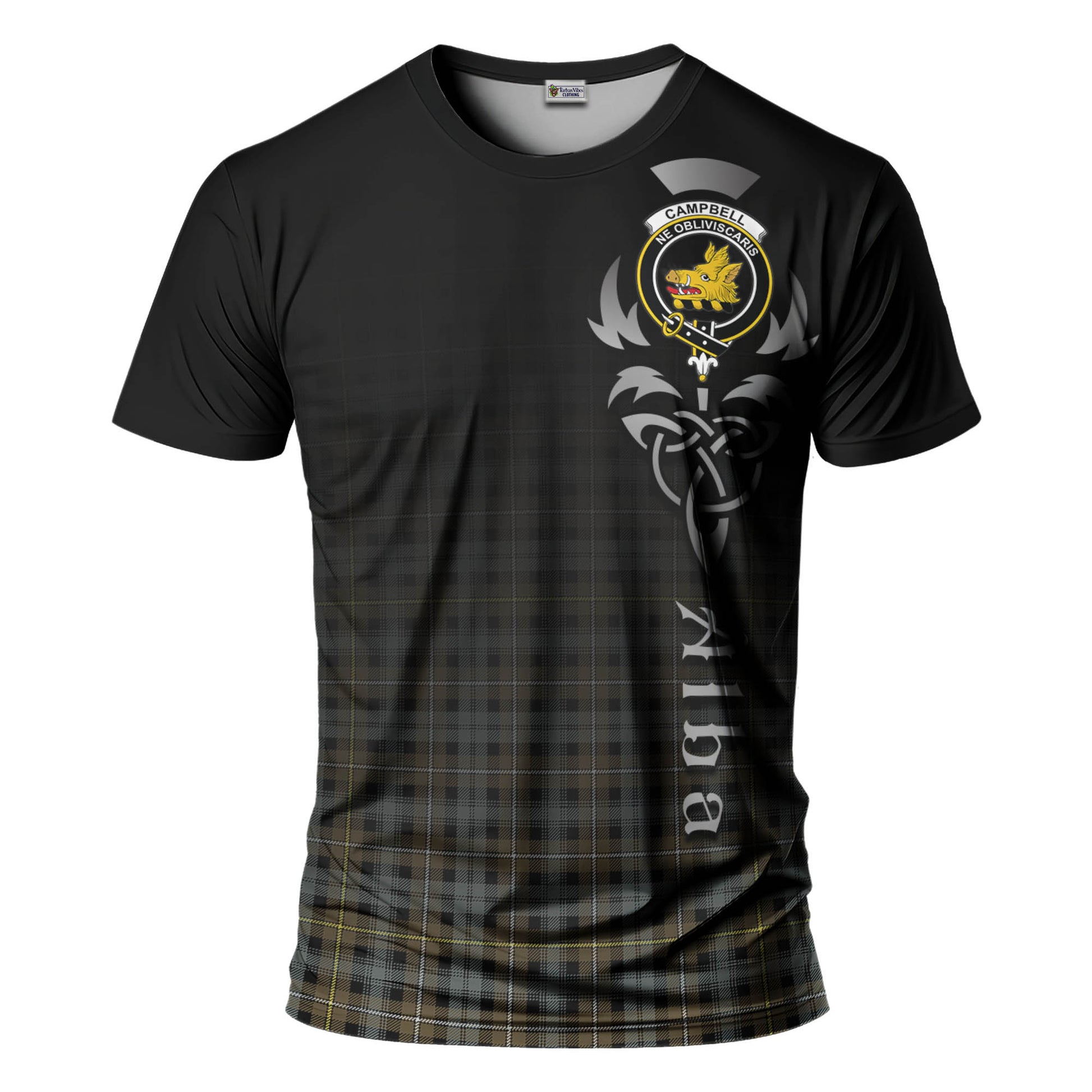 Tartan Vibes Clothing Campbell Argyll Weathered Tartan T-Shirt Featuring Alba Gu Brath Family Crest Celtic Inspired