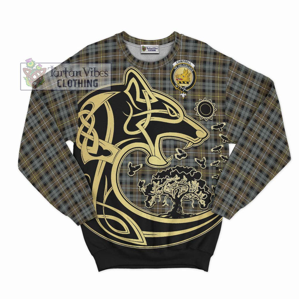 Campbell Argyll Weathered Tartan Sweatshirt with Family Crest Celtic Wolf Style - Tartan Vibes Clothing