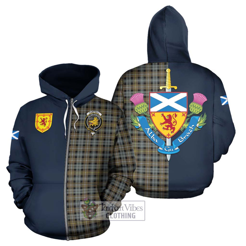 Tartan Vibes Clothing Campbell Argyll Weathered Tartan Hoodie with Scottish Lion Royal Arm Half Style