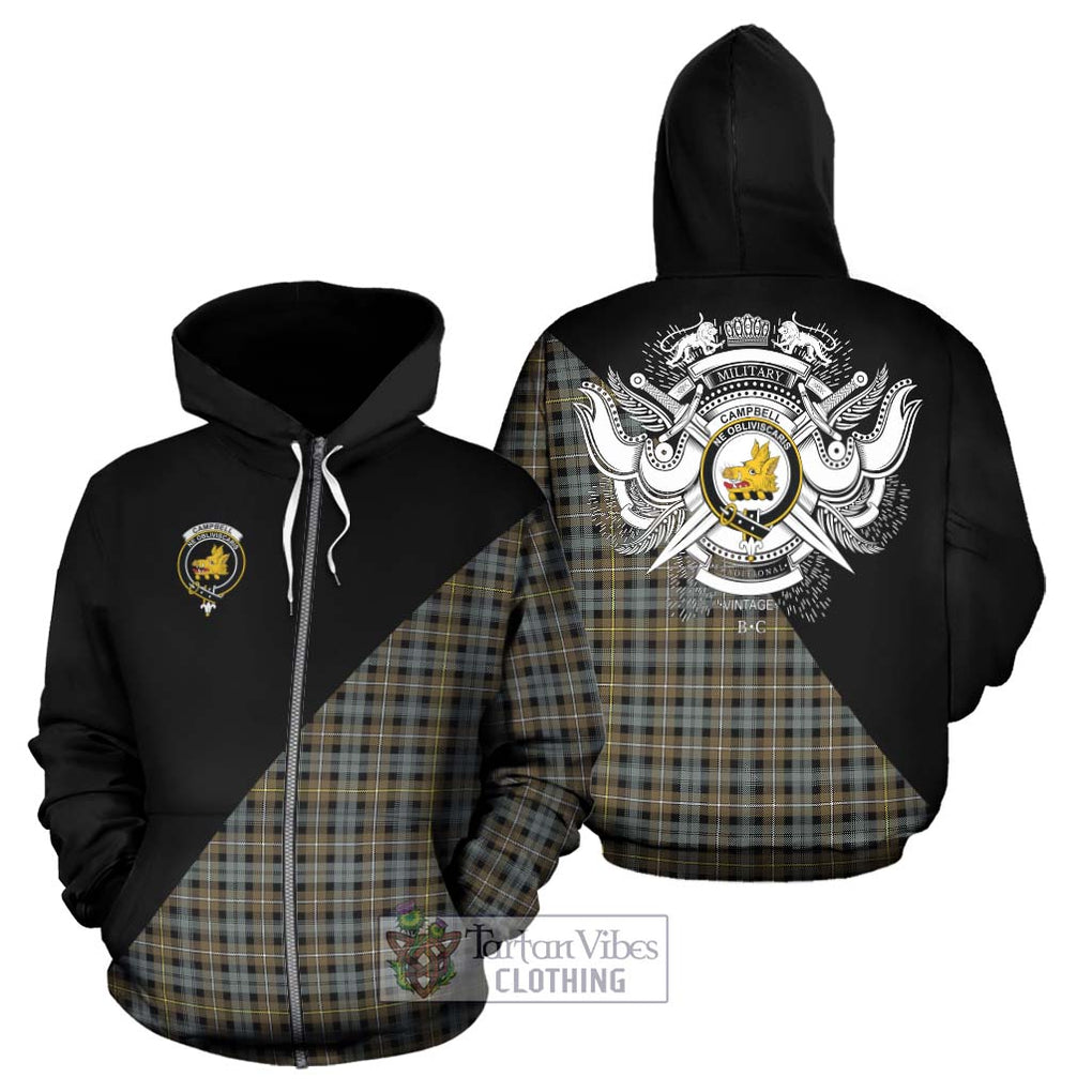 Campbell Argyll Weathered Tartan Hoodie with Family Crest and Military Logo Style - Tartanvibesclothing Shop