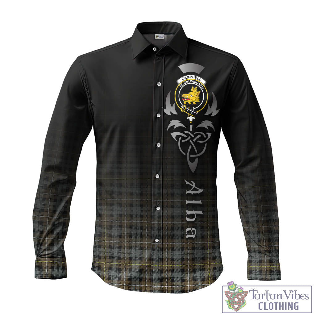 Tartan Vibes Clothing Campbell Argyll Weathered Tartan Long Sleeve Button Up Featuring Alba Gu Brath Family Crest Celtic Inspired
