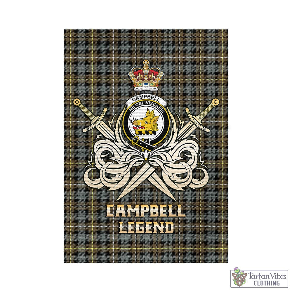 Tartan Vibes Clothing Campbell Argyll Weathered Tartan Flag with Clan Crest and the Golden Sword of Courageous Legacy