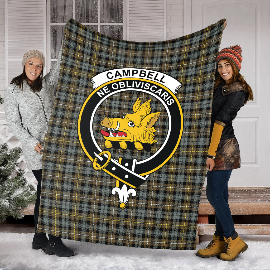 Campbell Argyll Weathered Tartan Blanket with Family Crest - Tartan Vibes Clothing