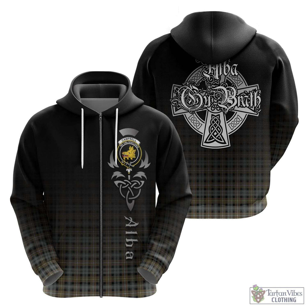 Tartan Vibes Clothing Campbell Argyll Weathered Tartan Hoodie Featuring Alba Gu Brath Family Crest Celtic Inspired