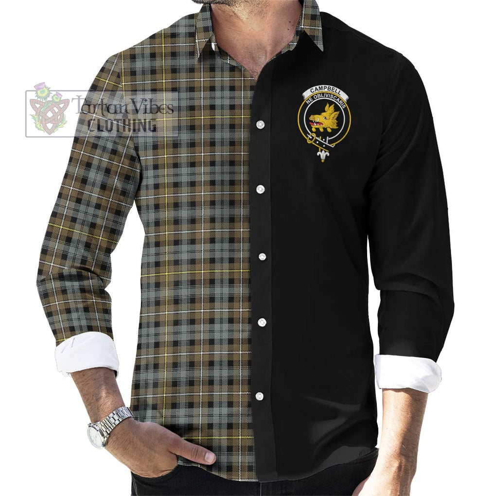 Campbell Argyll Weathered Tartan Long Sleeve Button Shirt with Family Crest and Half Of Me Style - Tartanvibesclothing Shop